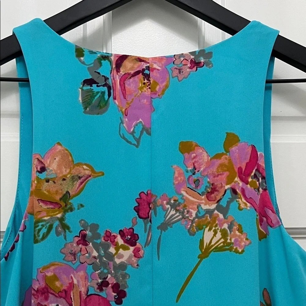 Everly Turquoise Blue and Pink Floral Sheath Sleeveless Mini Dress - Size Small